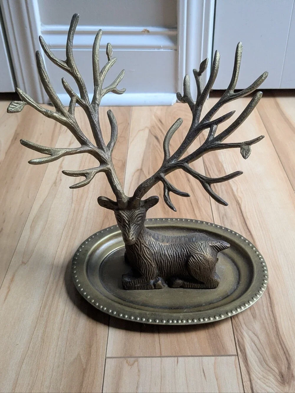 Brass Elk Antler Jewelry Stand with Tray